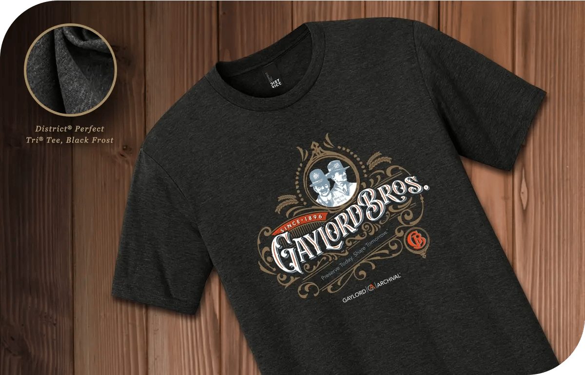 NEW LIMITED EDITION GAYLORD BROS. VINTAGE TEE—produced on District® Perfect Tri® Tee in Black Frost