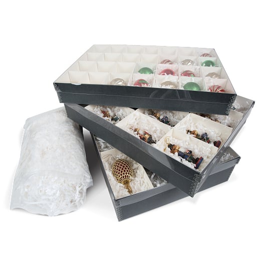 Gaylord Archival® Clear Lid Ornament Box with Shredded Tissue