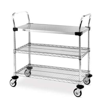 Wire Utility Cart with Solid Top Shelf