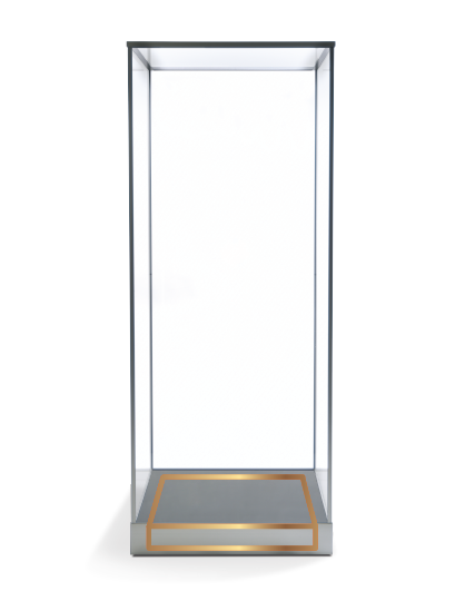 Tower exhibit case with drawn in desiccant drawer