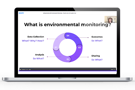 Laptop showing screen shot of the free video resource: "What is Environmental Monitoring? Why should we do it?"